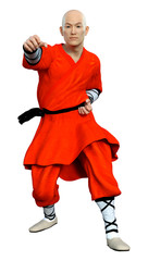 3D Rendering Shaolin Monk on White
