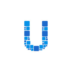 Vector Logo Letter Blue Blocks Cubes U