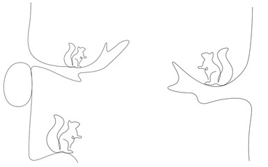 Forest background landscape with squirrels on tree, vector illustration