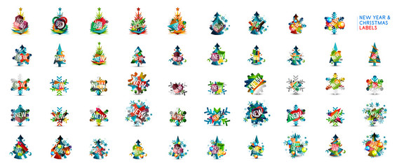 Set of New Year and Christmas labels, price tags, stickers, buttons and other design elements