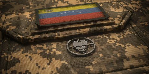 Bolivarian Republic of Venezuela army chevron on ammunition with national flag. 3D illustration