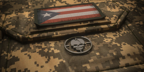 Commonwealth of Puerto Rico army chevron on ammunition with national flag. 3D illustration