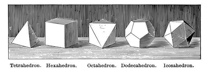 Regular Polyhedrons vintage illustration. - obrazy, fototapety, plakaty
