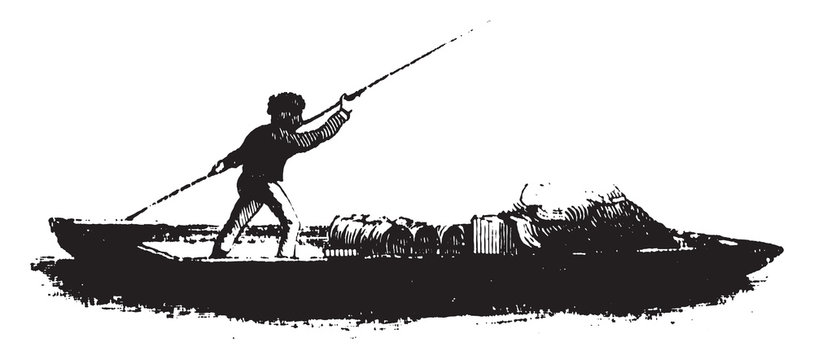 River Bateau, vintage illustration.