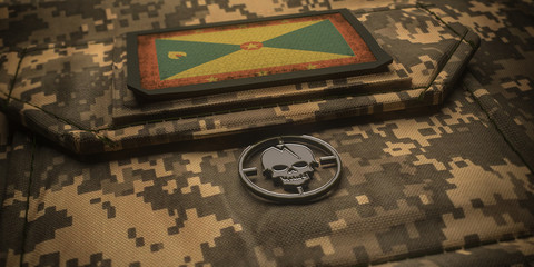 Grenada army chevron on ammunition with national flag. 3D illustration