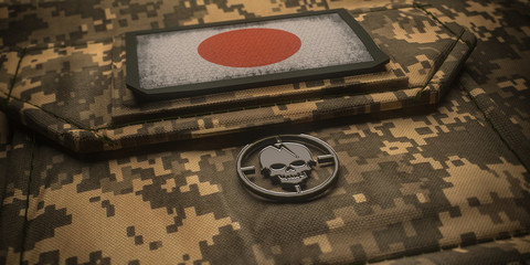 Japan army chevron on ammunition with national flag. 3D illustration