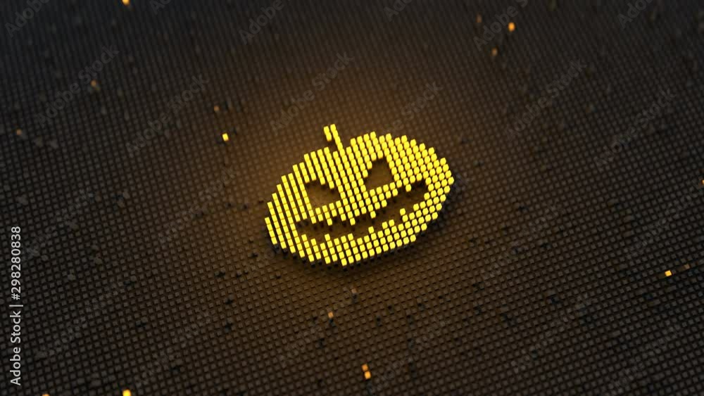Poster happy halloween pumpkin made of glowing pixels. seamless loop 3d render animation