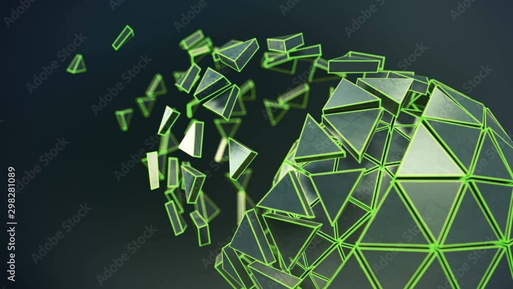 Poster icosahedron ball shape with glowing green lines. abstract futuristic technology or science fiction c
