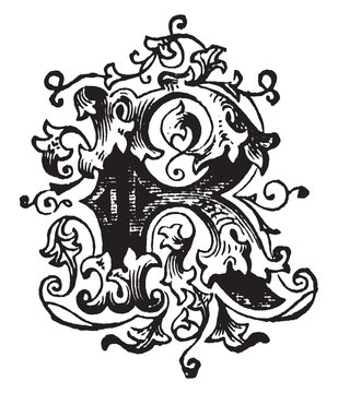 recommend clip art: R, Ornamental letter, vintage illustration