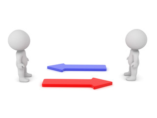 3D Characters with red and blue arrows between them