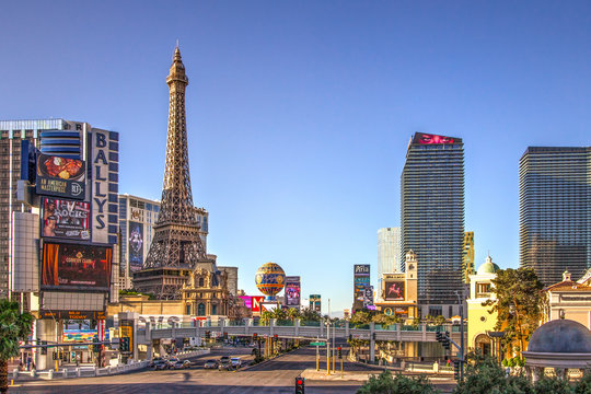 Las Vegas, Nevada, USA - May 6, 2019: View of the famous Las Vegas Strip on a sunny summer day