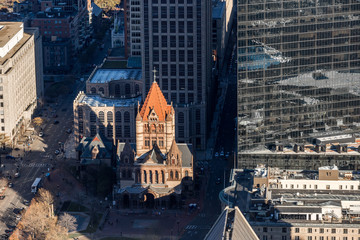 Boston Cityscapes, Aerial view of the Trinity Church from Prudential Center in a sunny day