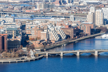 Fototapeta na wymiar Boston Cityscapes, Aerial view of Boston skyline from Prudential Center in a sunny day