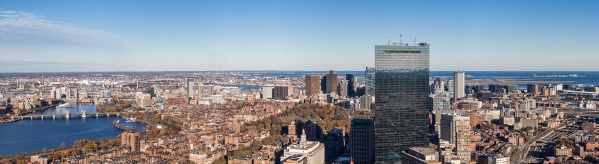 Fototapeta na wymiar Boston Cityscapes, Aerial view of Boston skyline from Prudential Center in a sunny day