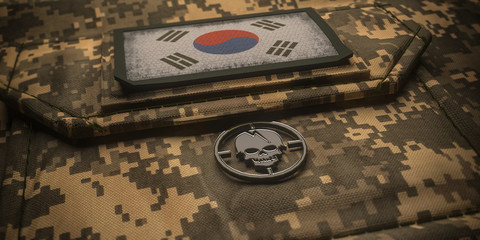 Republic of Korea army chevron on ammunition with national flag. 3D illustration