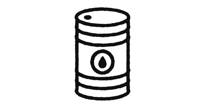 Oil barrel outline icon animation footage/video. Hand drawn like symbol animated with motion graphic, can be used as loop item, has alpha channel and it's at 4K video resolution.