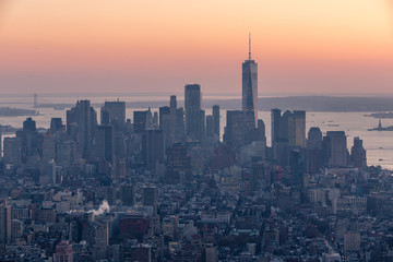Beautiful sunset in New York, Manhattan skyline view from the Empire State Building