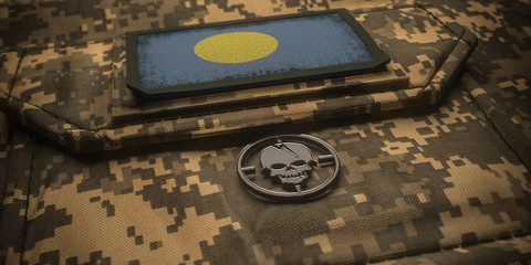 Republic of Palau army chevron on ammunition with national flag. 3D illustration