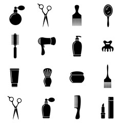 Beauty salon symbols, barbershop icons. Scissors and tools. Hairdresser elements.