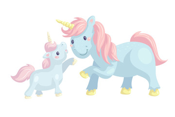 Kawaii unicorns cartoon vector illustration