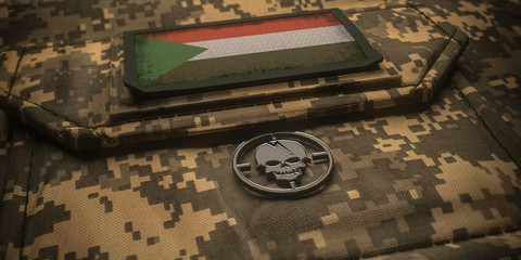 Republic of the Sudan army chevron on ammunition with national flag. 3D illustration