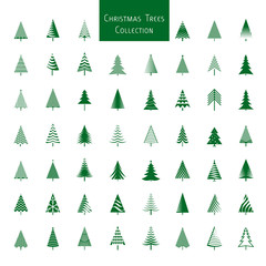 Fototapeta premium Set of green Christmas Trees. Winter season design elements. Isolated vector xmas Icons.