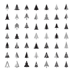 Obraz premium Set of black Christmas Trees. Winter season design elements. Isolated vector xmas Icons.