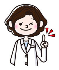 人差し指を立てる薬剤師