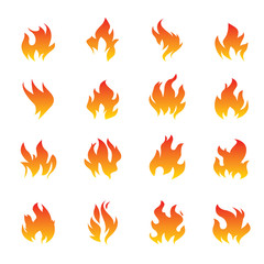 Set of Fire and Flame icons on white background. Vector Illustration and graphic outline elements.