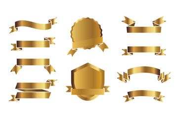 Set of golden shields. Vector Illustration.