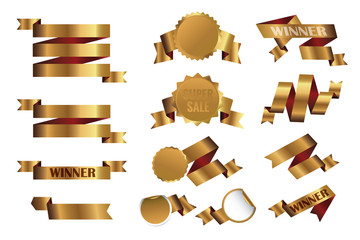 Set of golden ribbons and graphic elements. Vector Illustration