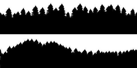 set of different silhouettes of landscape with trees, vector illustration