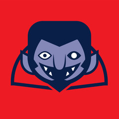 Character cartoon Dracula Vampire head icon symbol vector. Red background.