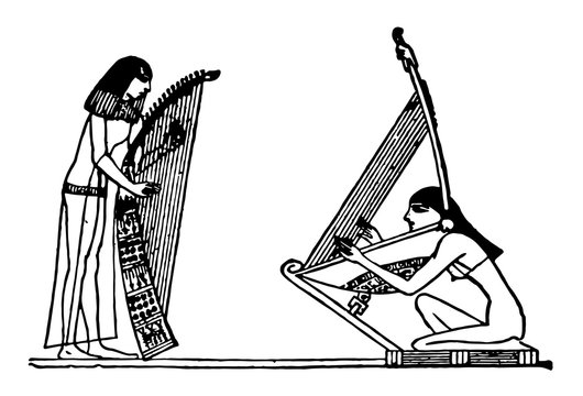 black and white egyptian musicians playing harps clip art preview