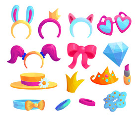 Girlish fashion items cartoon vector stickers set