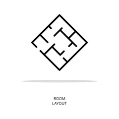 Room layout. Label of the layout of the room. The architectural scheme of the floor of the apartment. Simple black icon. The logo is drawn in outline style. Flat style. Vector illustration