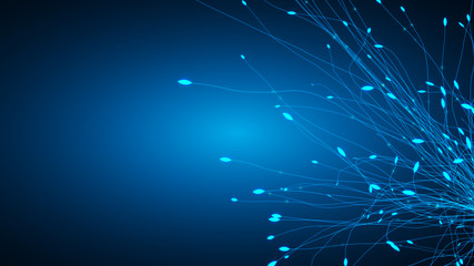 Abstract Winter Holiday Background. Glowing Frosted Foliage On Graduated Blue Background