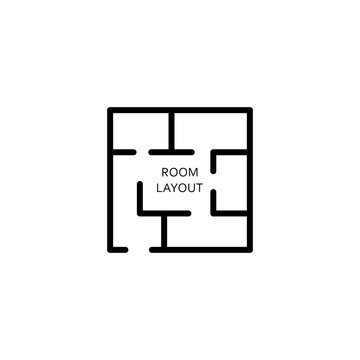 Room layout. Label of the layout of the room. The architectural scheme of the floor of the apartment. Simple black icon. The logo is drawn in outline style. Flat style. Vector illustration