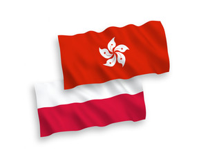 Flags of Hong Kong and Poland on a white background