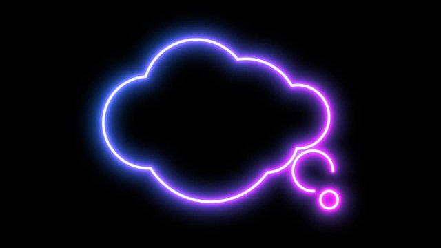 Set of 6 Speech and Thought Bubbles. Neon light animated lines drawn on and off. Glowing blue and pink colored bright lines on a black background.