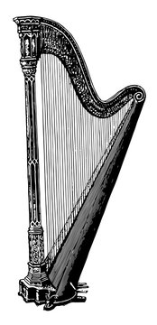 black and white harp musical instrument clip art preview