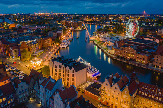 Aerial view on old town in Gdansk by the evening. © cegli