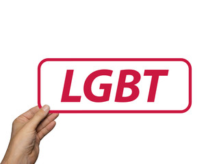 hand holding card with the word abbreviation LGBT. isolated on white background. Minimal...