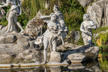 Fototapeta na wymiar Royal Palace of Caserta Italy, The Diana e Attenone Fountain, Represent Diana, goddess of hunting, surrounded by nymphs