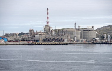 gear, tanks and pipes of industrial plant on Melkoya island, Norway