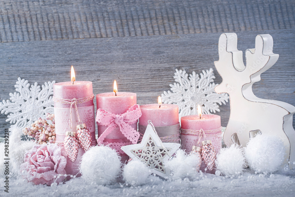 Wall mural four pink christmas candle