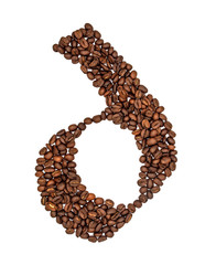 English alphabet of Coffee seeds isolated on white background, Letter D symbol made from Coffee seeds.