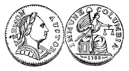 Copper Cent Coin, 1785 vintage illustration.