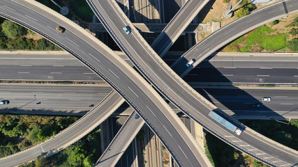 Aerial drone top down photo of urban multilevel highway junction with light traffic © aerial-drone