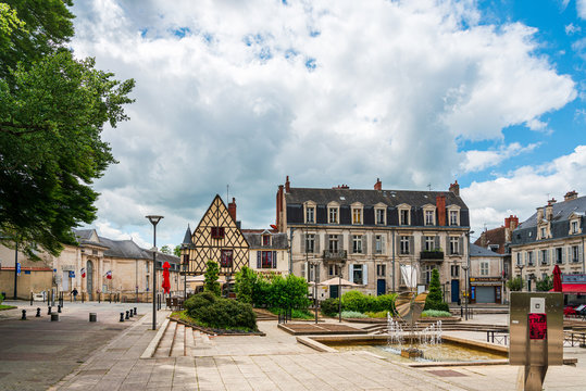 BOURGES, FRANCE - May 10, 2018: Street view of downtown in Bourges, France